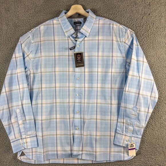 NEW Van Heusen Stain Shield Shirt Mens XXL Blue Plaid Business Casual Office NWT - Picture 1 of 12